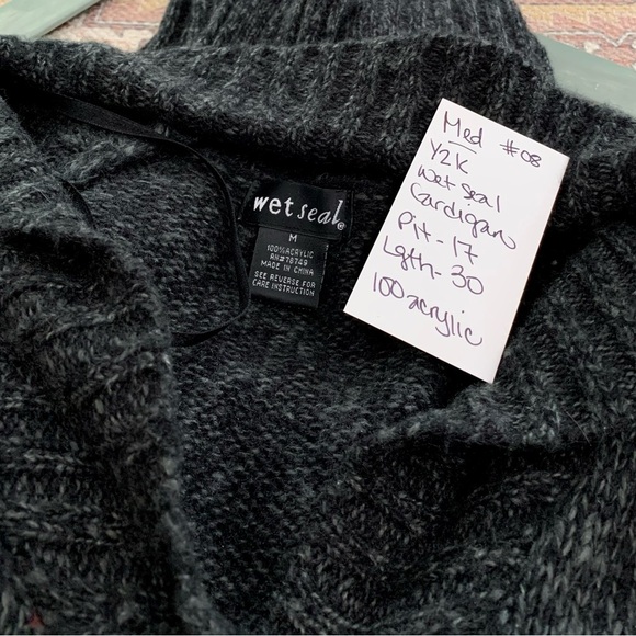 #08 Y2K Wet Seal Button Down Tie Waist Black Gray Cardigan Sweater Vintage Med - Picture 3 of 3